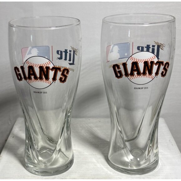 San Francisco Giants Miller Lite Beer Pint Glass 7" MLB Baseball 2015 Set of 2 - Picture 3 of 6